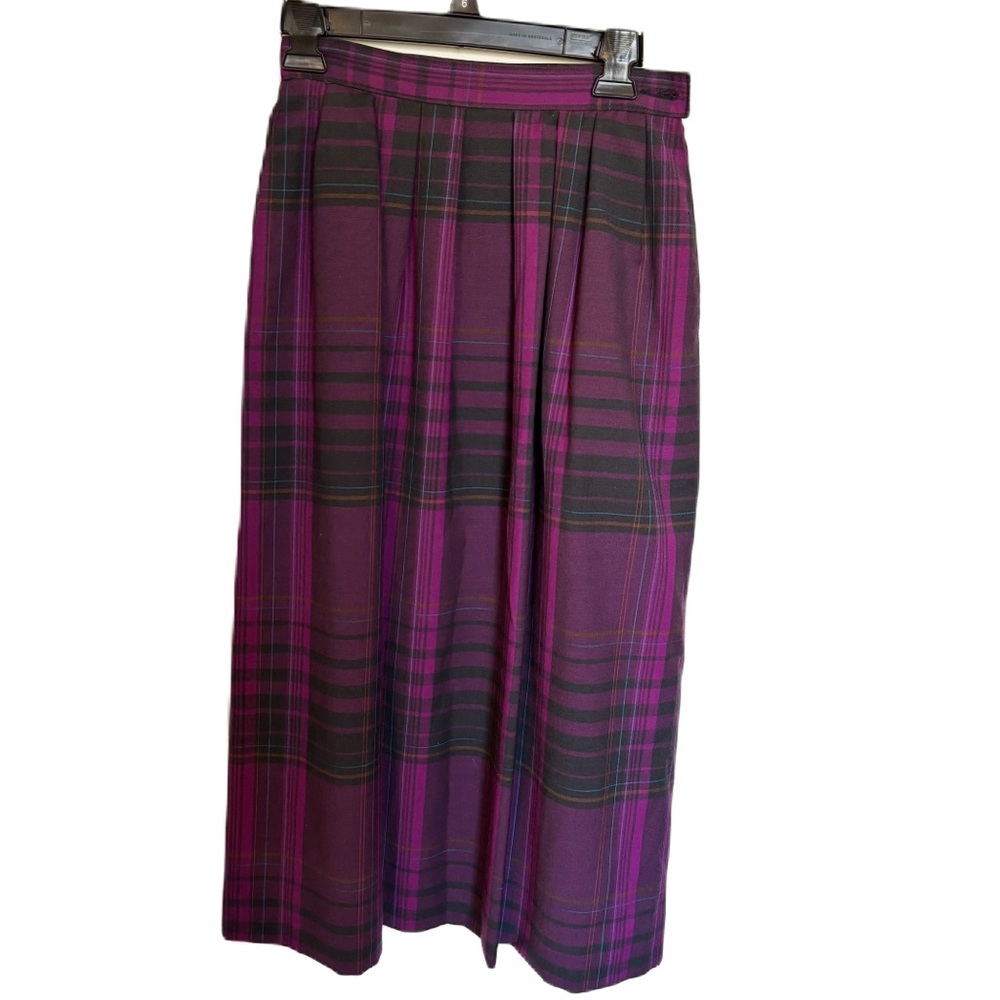PENDLETON plaid purple blue pink virgin wool skirt vintage 8